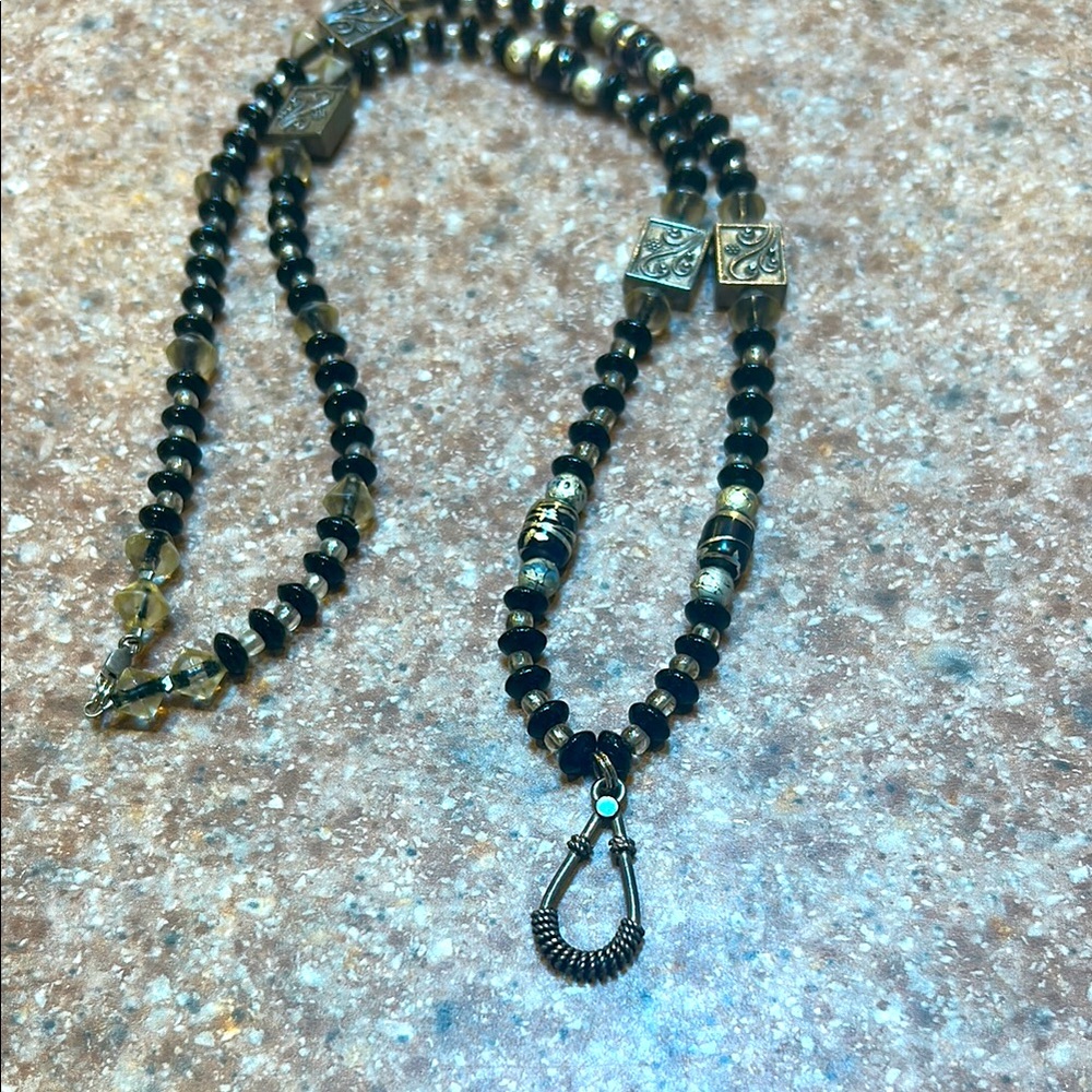 28” Black and silver Beaded Necklace